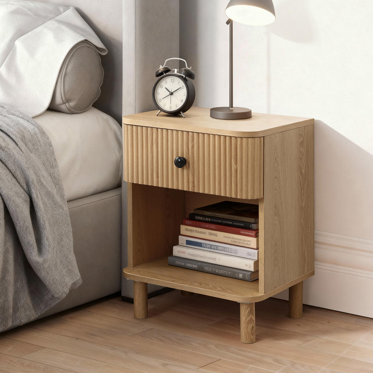 NACHTTISCH Modern mit einer Schublade und offenem Stauraum, Holzoptik | B40 x T30 x H53 cm - Braun, Holzwerkstoff (40/53/30cm) - Hometopia