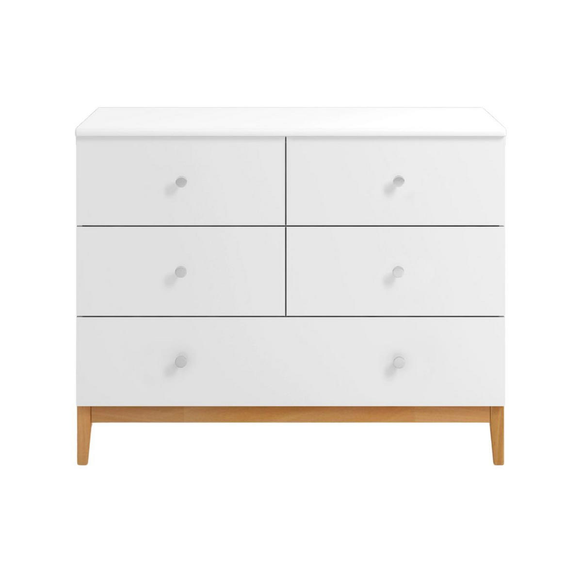 HOLZKOMMODE Livia mit silbernen griffen, Weiß/Naturfarben - Silberfarben/Buchefarben, Holz/Buchenholz (120/93/43cm) - Visby