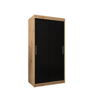 SCHWEBETÜRENSCHRANK 200/100/62 2-türig - Silberfarben/Schwarz, Holz/Kunststoff (100/200/62cm) - Abiks Möbel