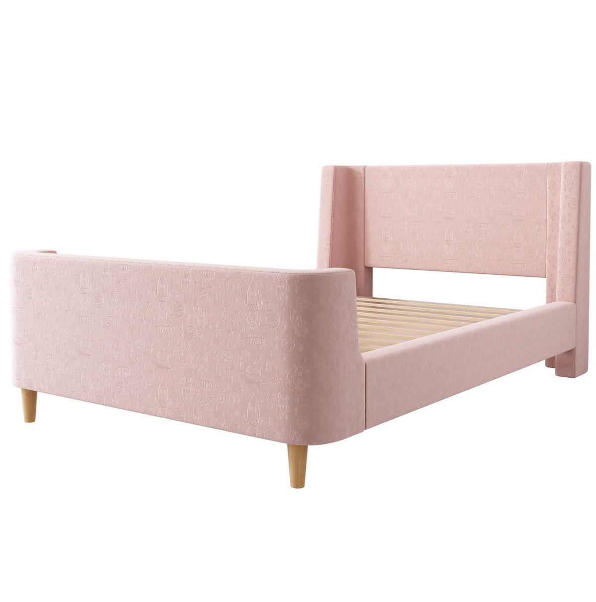 KINDERBETT 90/200 cm aus Samt mit Weltraummuster Rosa - Pink, Textil (90/200cm) - Modenvie