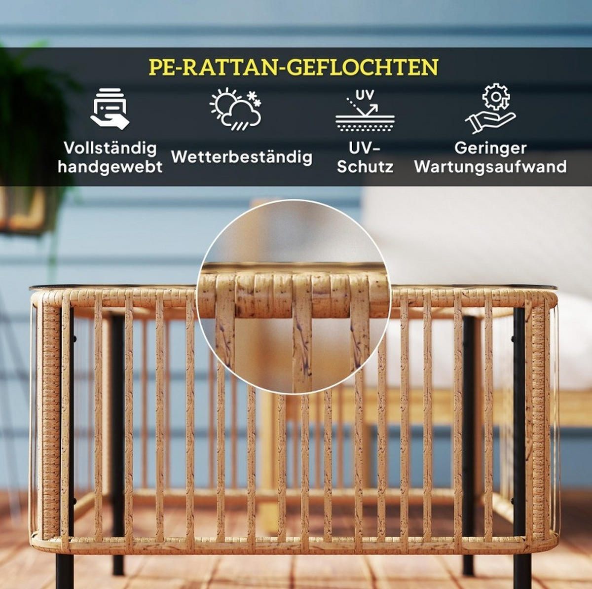 GARTENTISCH 65/65/43 cm mit Glasplatte, UV-beständig und wetterfest, Naturholz - Naturfarben, Glas (65/65/43cm) - Redom