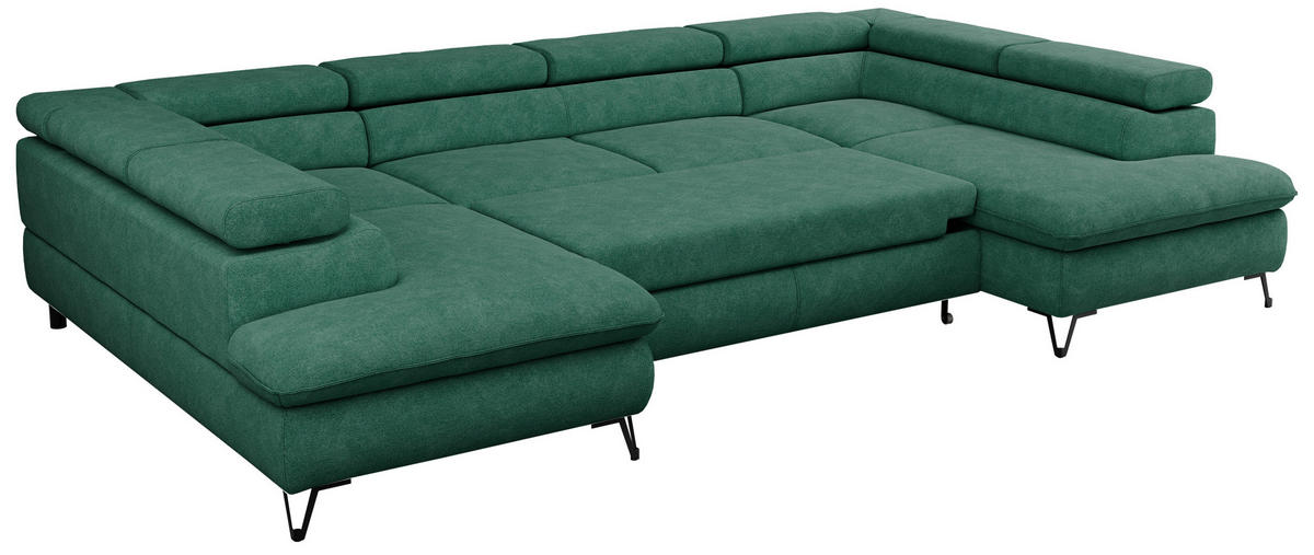 WOHNLANDSCHAFT PETER U Struktur Türkis - Türkis/Schwarz, Textil/Metall (346/76/208cm) - MKS