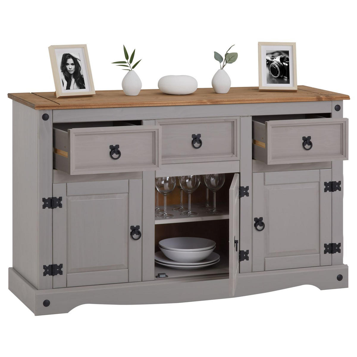 SIDEBOARD RAMON - Naturfarben/Grau, Holz (125/76/40cm) - CARO-Möbel