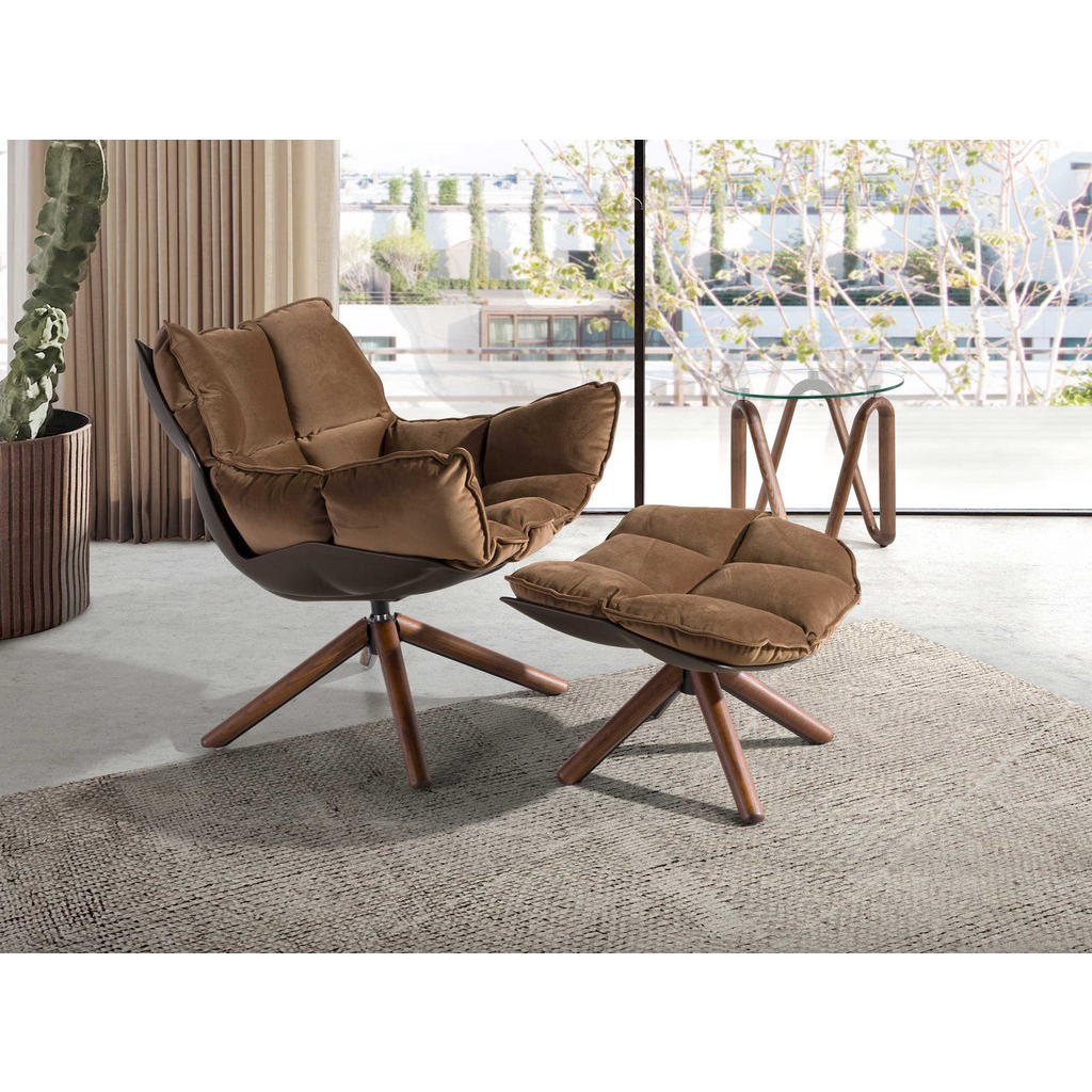 Thumbnail - Angel Cerda Fusshocker, Braun, Walnuss, Textil, 69x41x54 cm, Wohnzimmer, Hocker, Sitzhocker