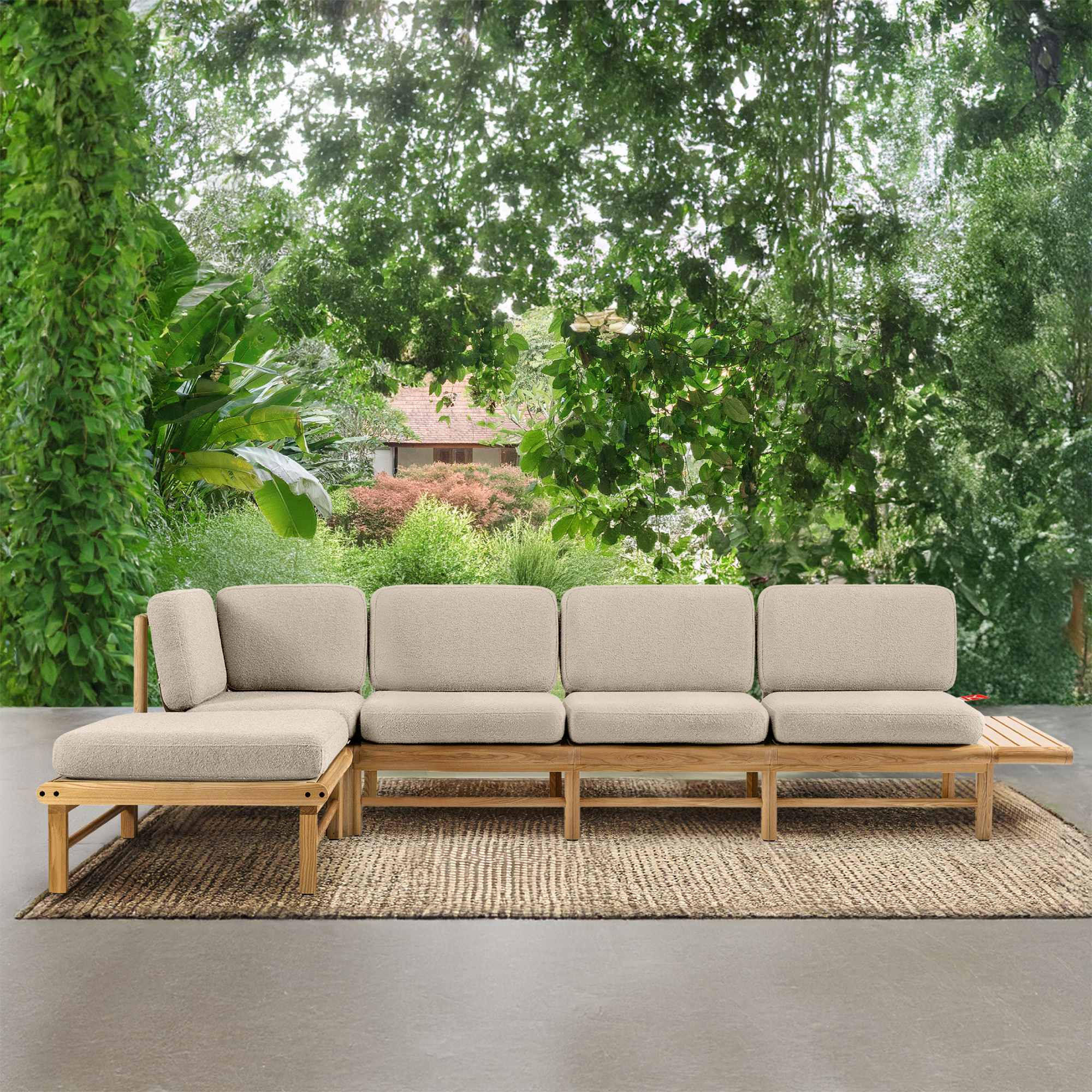LOUNGESOFA ATREDA links - Creme, Holz/Textil (315/80/150cm) - KONSIMO®