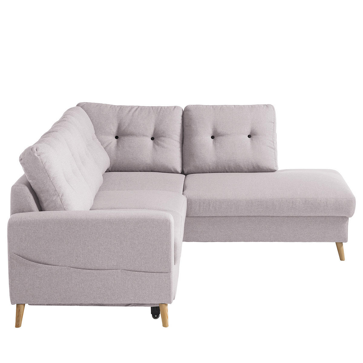 ECKSOFA mit Ottomane - Webstoff - Hellbraun/Hellrosa, Holz/Textil (230/200cm) - home24