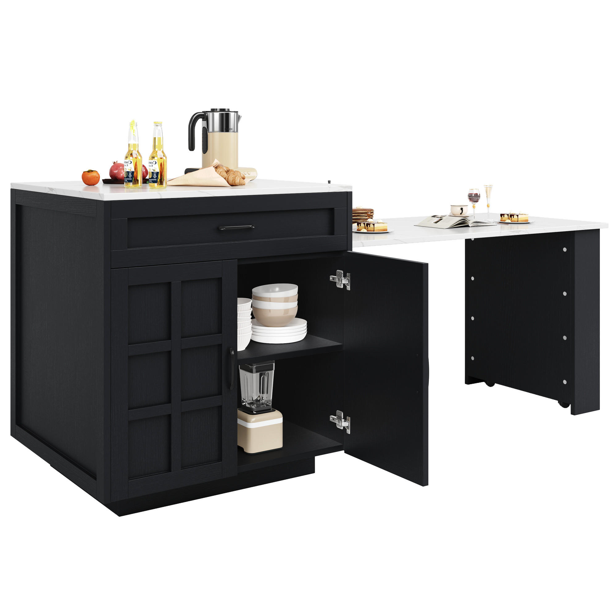 BARTISCH 133-202/70/93,5 cm in Schwarz mit Stauraum und ausziehbarer Tischplatte - Schwarz, Holzwerkstoff (133/70/93.5cm) - BEAOK