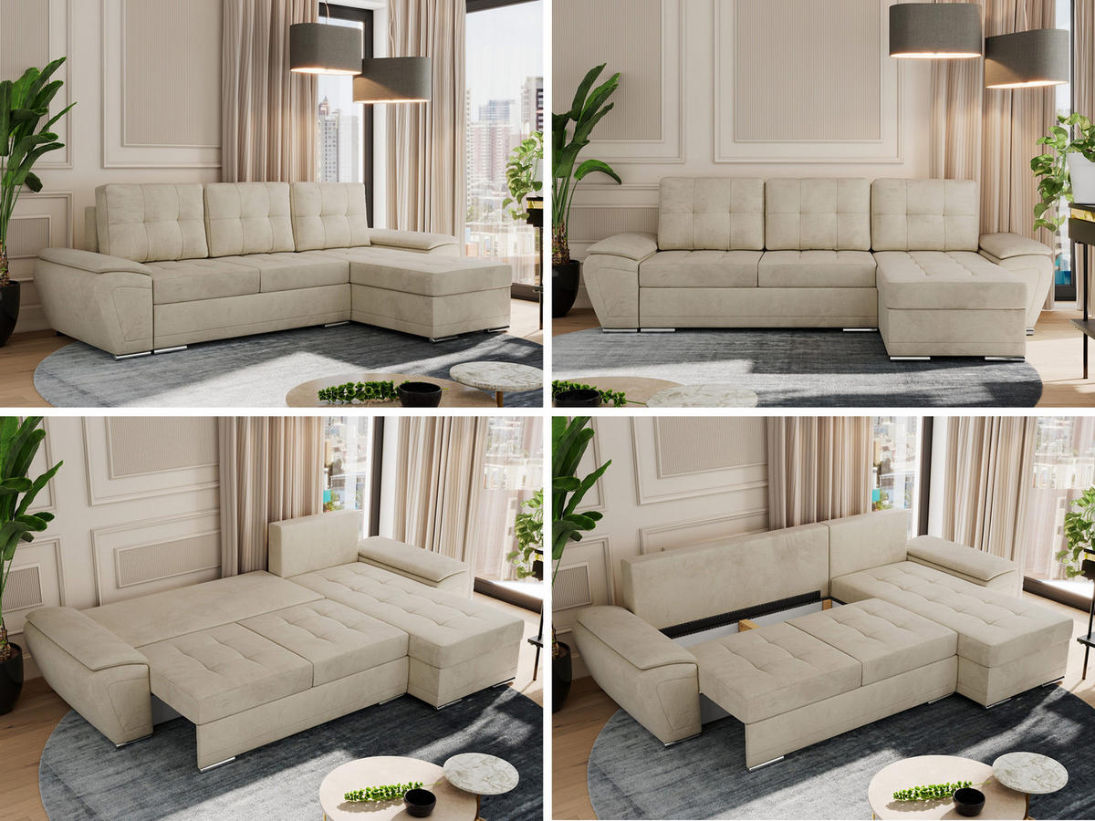 ECKSOFA UMBRIA L Beige Velvet - Beige/Grau, Textil (271/157cm) - MKS