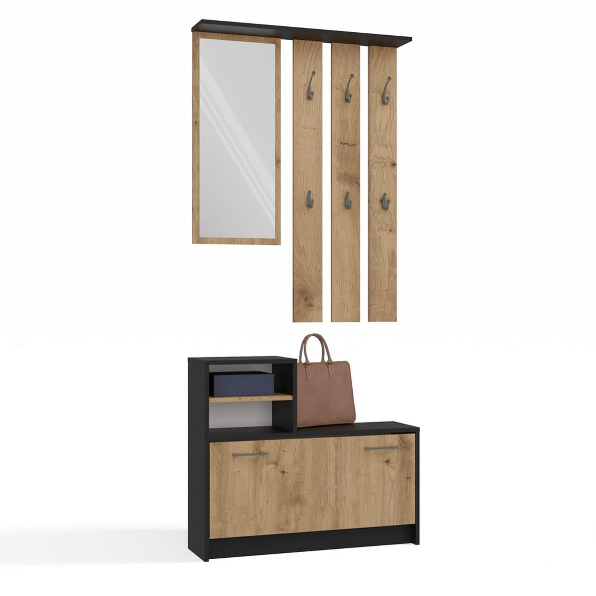 GARDEROBE set de mobilier pentru hol cu oglindă antracit, Artisan 85/180/24 - antracit, compozit lemnos (85/180/24cm) - RAUMHIRSCH FURNITURE