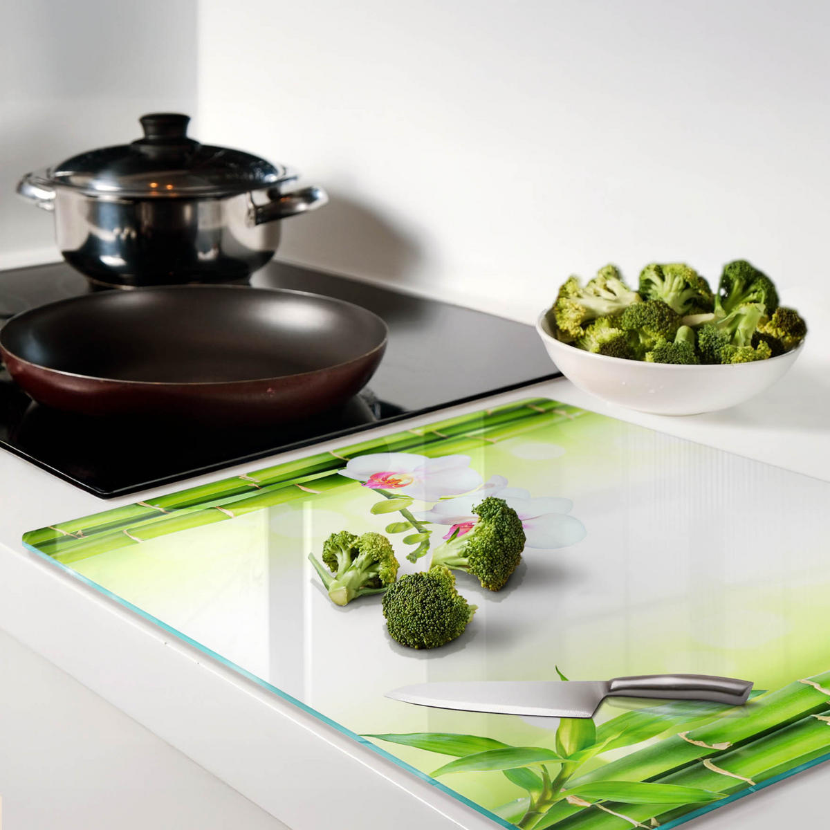 GLASPLATTE 60x52 cm Orchidee und Bambus - Grün, Glas (60/0.4/52cm) - TULUP