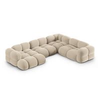 PANORAMASOFA rechts Loretto aus Samt leichtes beige 5 Sitzplätze - Creme, Textil (250/68/345cm) - Cosmopolitan Design