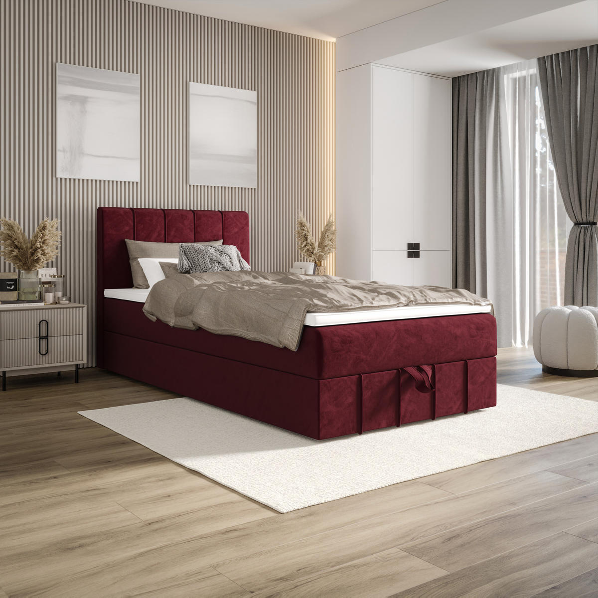 BOXBETT BAHAMA 90x200 Monolith 59, mit Matratze H3, Bonell und Topper, Rot - Rot, Holz/Kunststoff (90/200cm) - Bedante