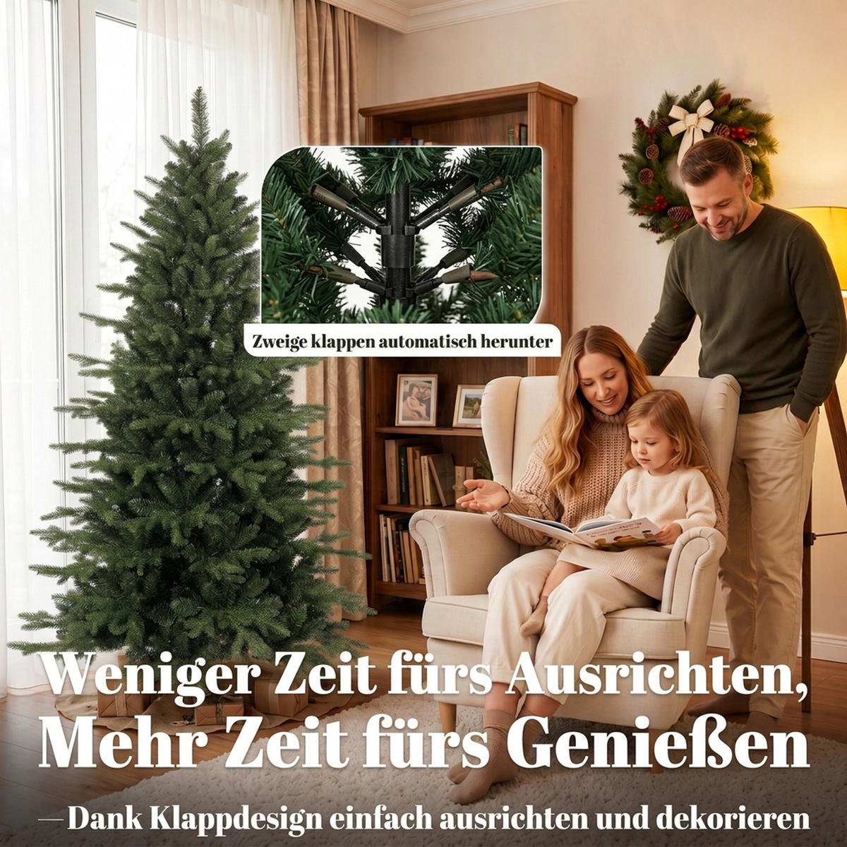 KÜNSTLICHER-WEIHNACHTSBAUM PE PVC Grün - Grün, Kunststoff (180cm) - HOMCOM