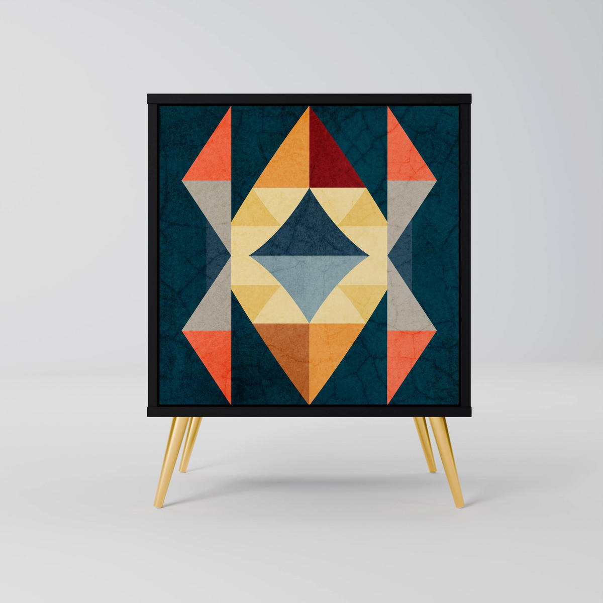 SIDEBOARD CRACKED ILLUSION, Schwarz, 57,5x42x72,5 cm, Schwarze Metallfüße - Multicolor/Schwarz, Holzwerkstoff/Metall (57.5/72.5/42cm) - SpaceRebels
