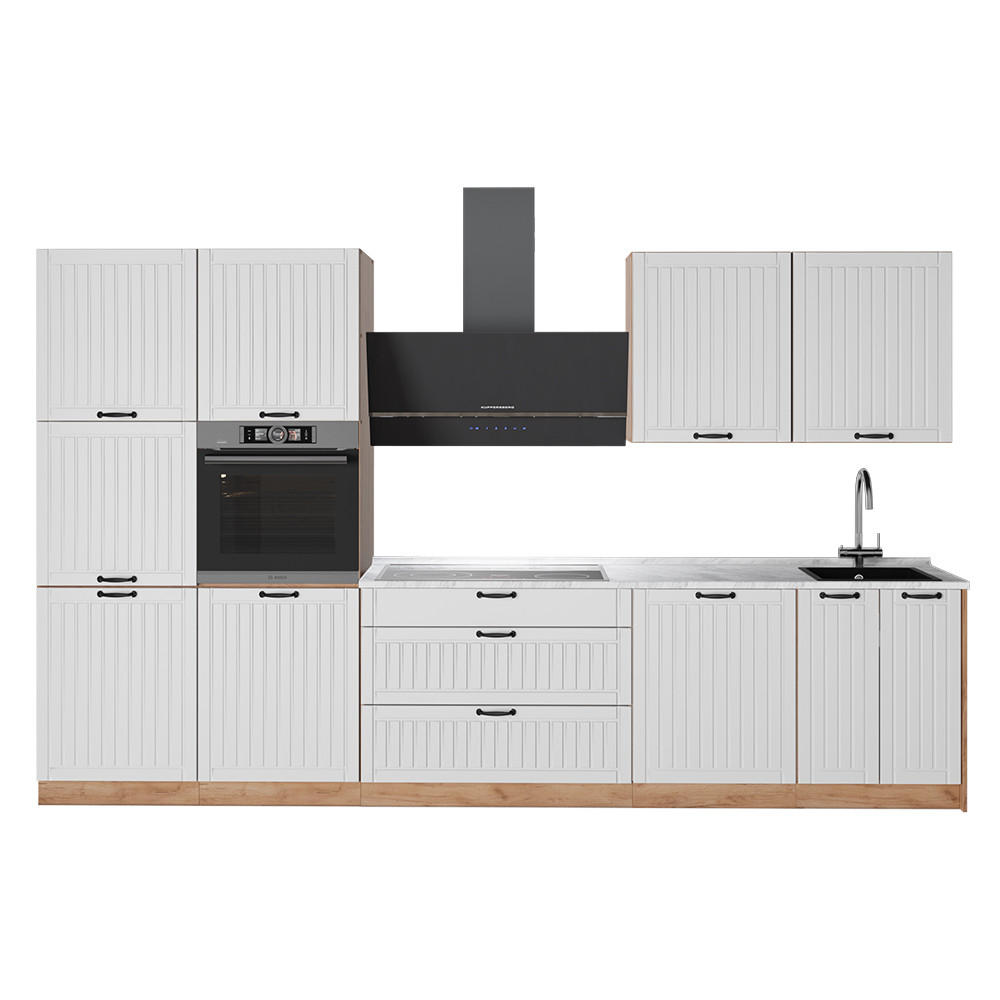 KUCHYNKA Fame-Line, Biely vidiecky dom/Dub Goldkraft, 340 cm, AP Marble - biela/dub medový, kompozitné drevo (340/206.8/60cm) - Vicco