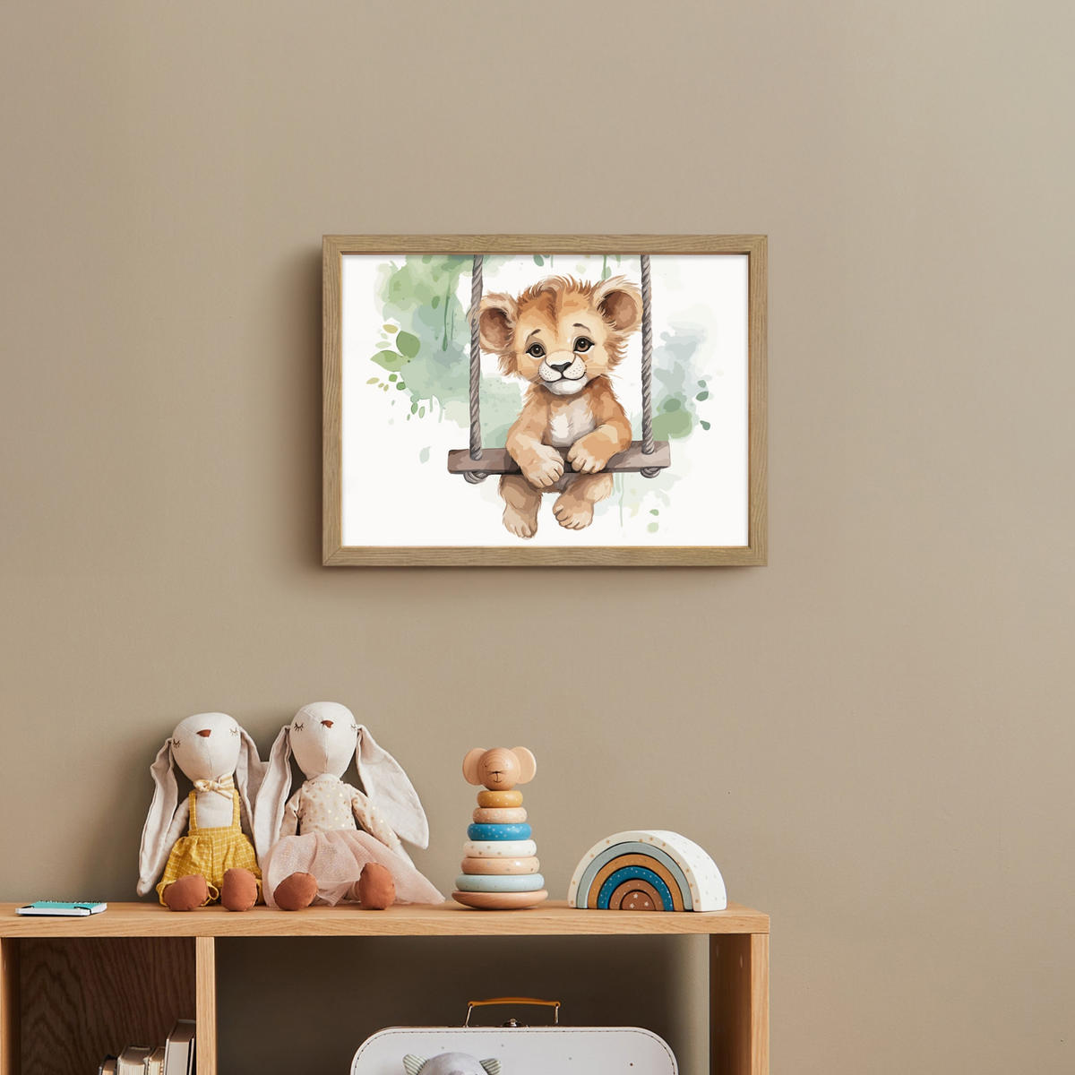 NACHTTISCHLAMPE MIT AKKU Löwe - Tier - Kinder - Dschungel 40x30 cm - Weiß, Holzwerkstoff (8/40/30cm) - OnlyWow
