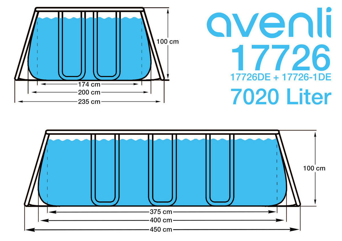 AUFSTELLPOOL Framepool 400 x 200 x 99 cm grau ohne Filterpumpe - Grau, Kunststoff/Metall (200/99/400cm) - Avenli