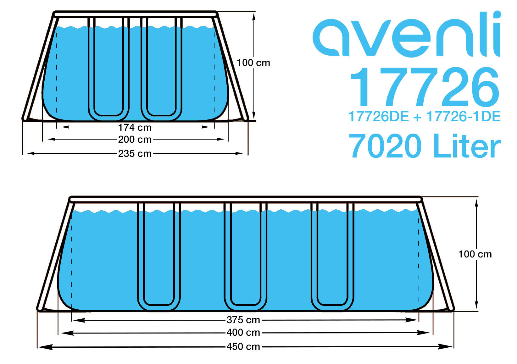 Thumbnail - Avenli Aufstellpool, Grau, Kunststoff, Uni, 7,020 L, Rechteckig, 200x99x400 cm, Freizeit, Pools und Wasserspaß, Pools