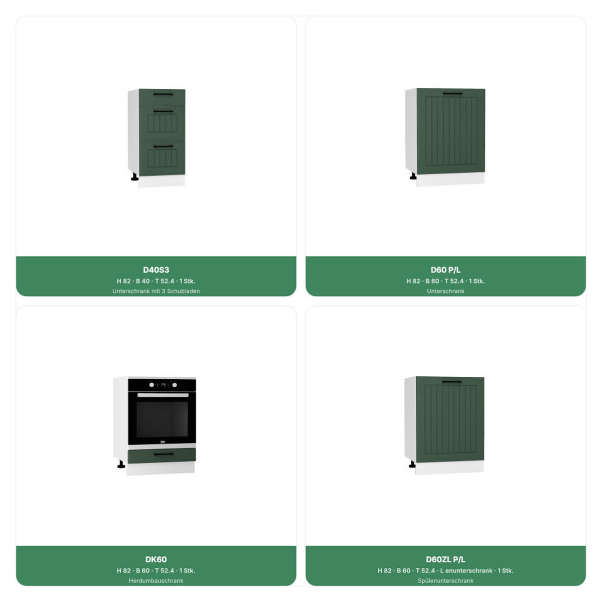 KÜCHENZEILE 240 cm - IRMA KS2-G240 - in Grün / Matt - Goldfarben/Grün, Holz/Holzwerkstoff (240/52.4/213.3cm) - Royal24_Markt