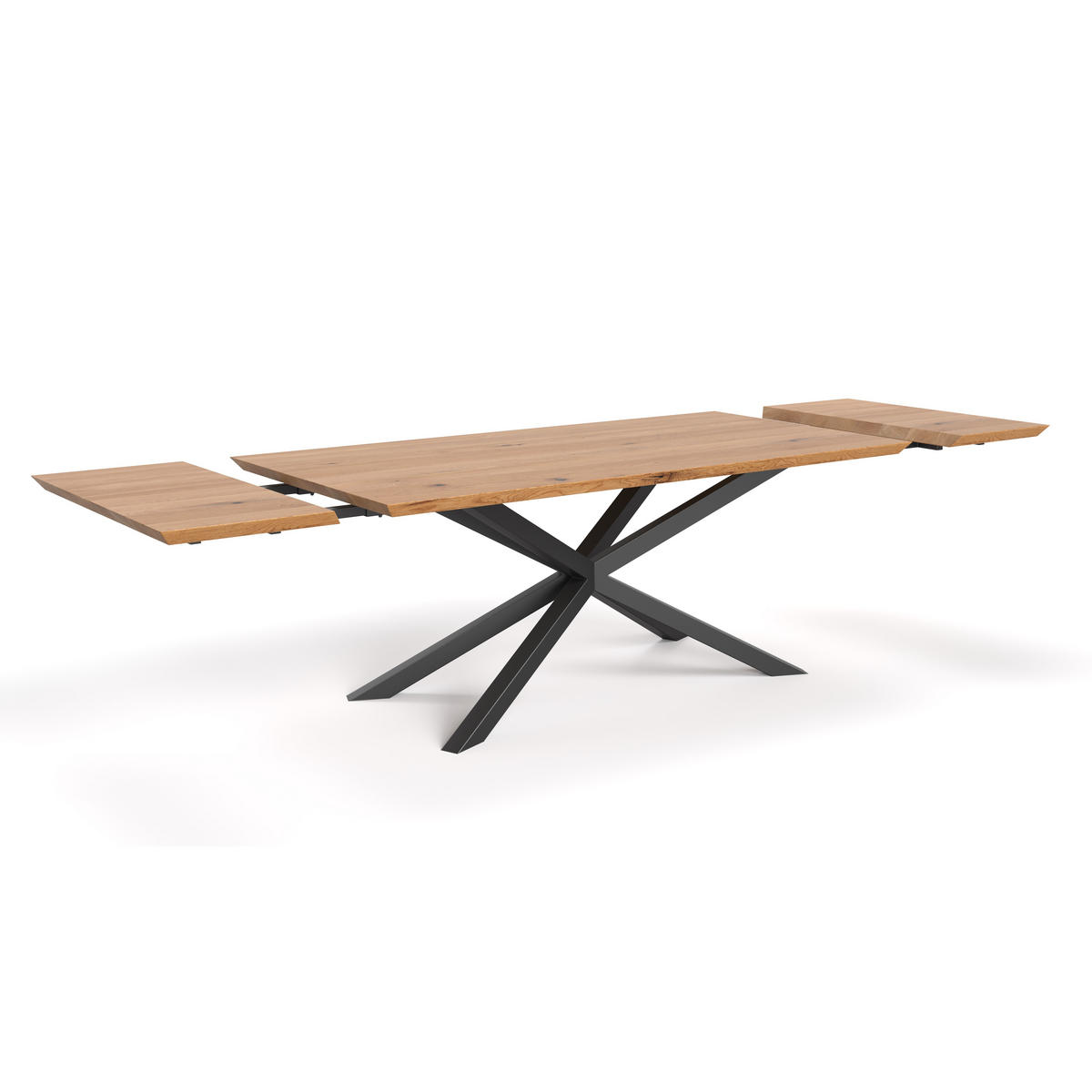 TISCH Ausziehbar Lumina aus massivem Eichenholz 200x90 cm + Tischverlängerungen 2x50 cm - Eichefarben/Schwarz, Holz/Metall (200/90/75cm) - Danzz