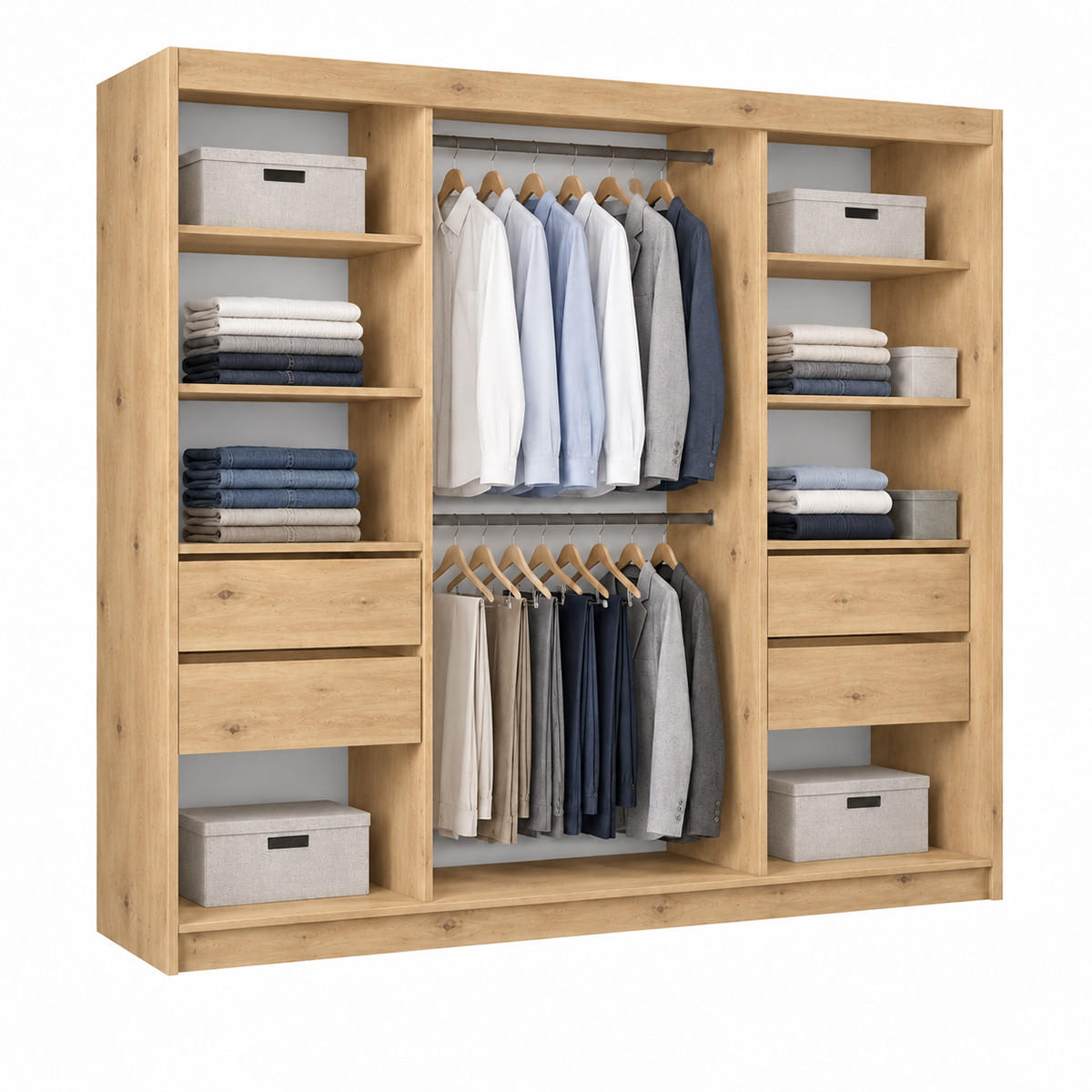 KLEIDERSCHRANK Lumil 240 cm Artisan Spiegel 4 Schubladen Griffe silber - Eiche Artisan, Holzwerkstoff (240/216/61cm) - KS Home Concept