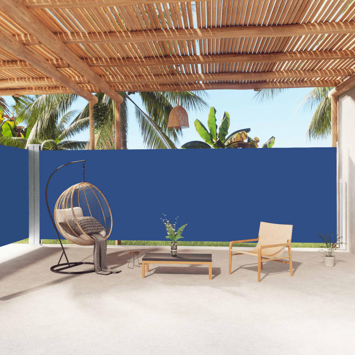 SEITENMARKISE Ausziehbar Blau 200x1000 cm - Blau, Textil (1000/200/1000cm) - furnicato