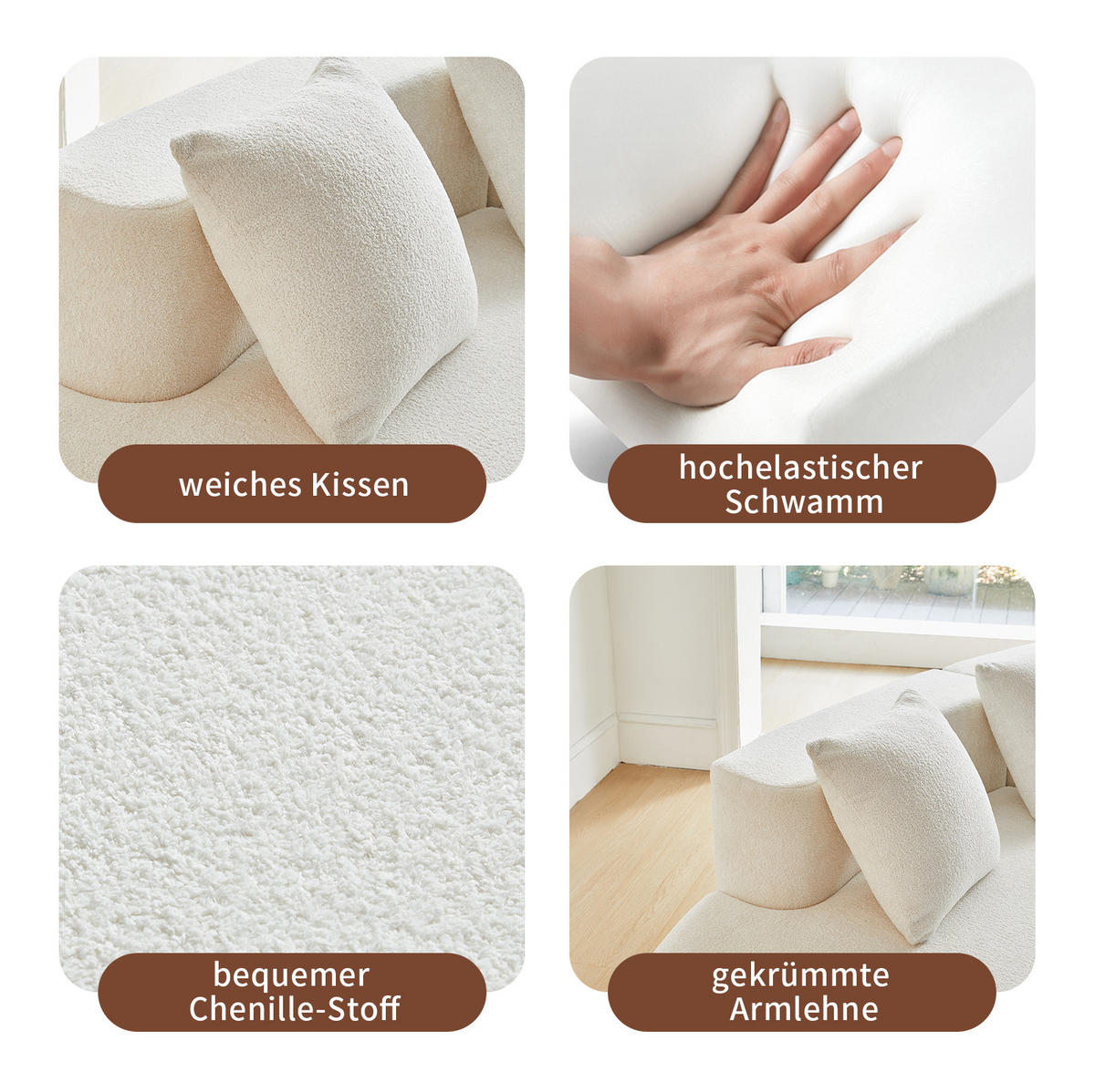 ECKSOFA 277/103/68 cm weiß aus Samtstoff, modularer 3-Sitzer - Weiß, Textil (103/277cm) - OKWISH