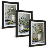 BILDER SET 3er Set - 20x30 cm Schwarzer Rahmen - Oliven in grauen Vasen - Schwarz, Kunststoff (20/30cm) - TULUP