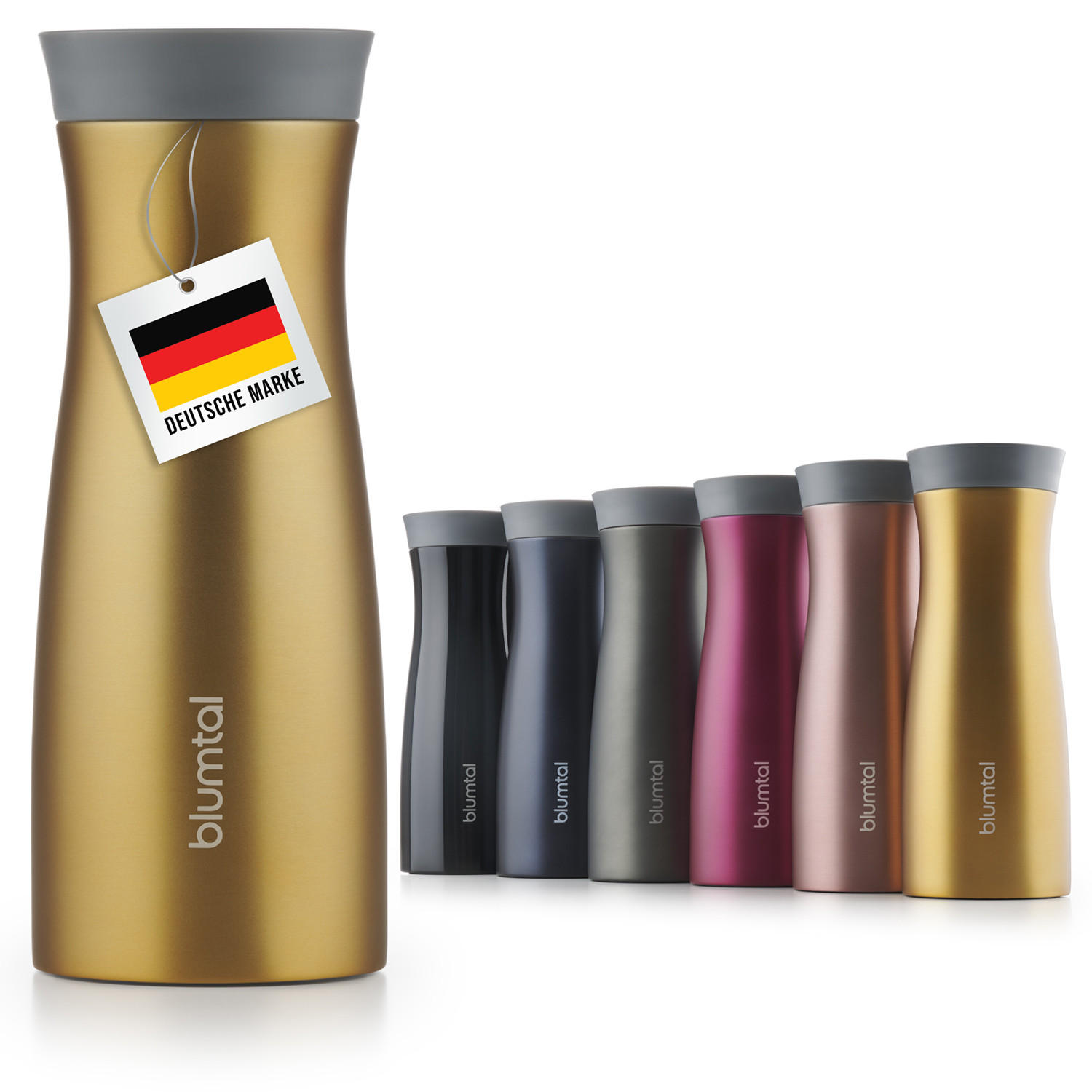 THERMOBECHER 380 ml - Kaffeebecher to go aus Edelstahl - auslaufsicherer Isolierbecher kalt/heiß - 360° Trinköffnung - Gelb - Dunkelgelb, Metall (0.38L) - Blumtal