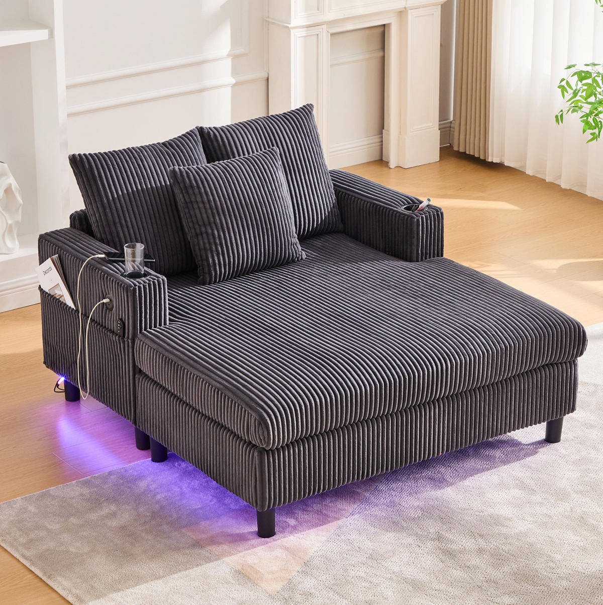 SCHLAFSESSEL Relaxsessel 142 x 128 x 85 cm Corduroy Dark Gray - Dunkelgrau, Holz (128/85/142cm) - Meubliv