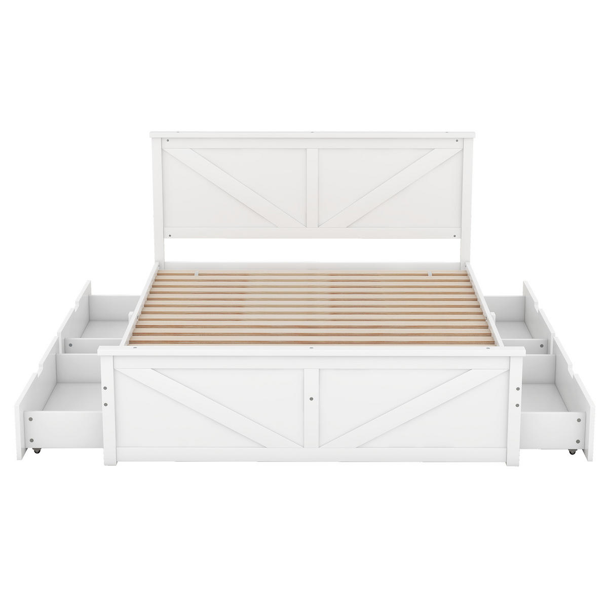 DOPPELBETT aus Kiefernholz und MDF 160x200 cm Weiß mit 4 Schubladen - Weiß, Holz (160/200cm) - IVMEU