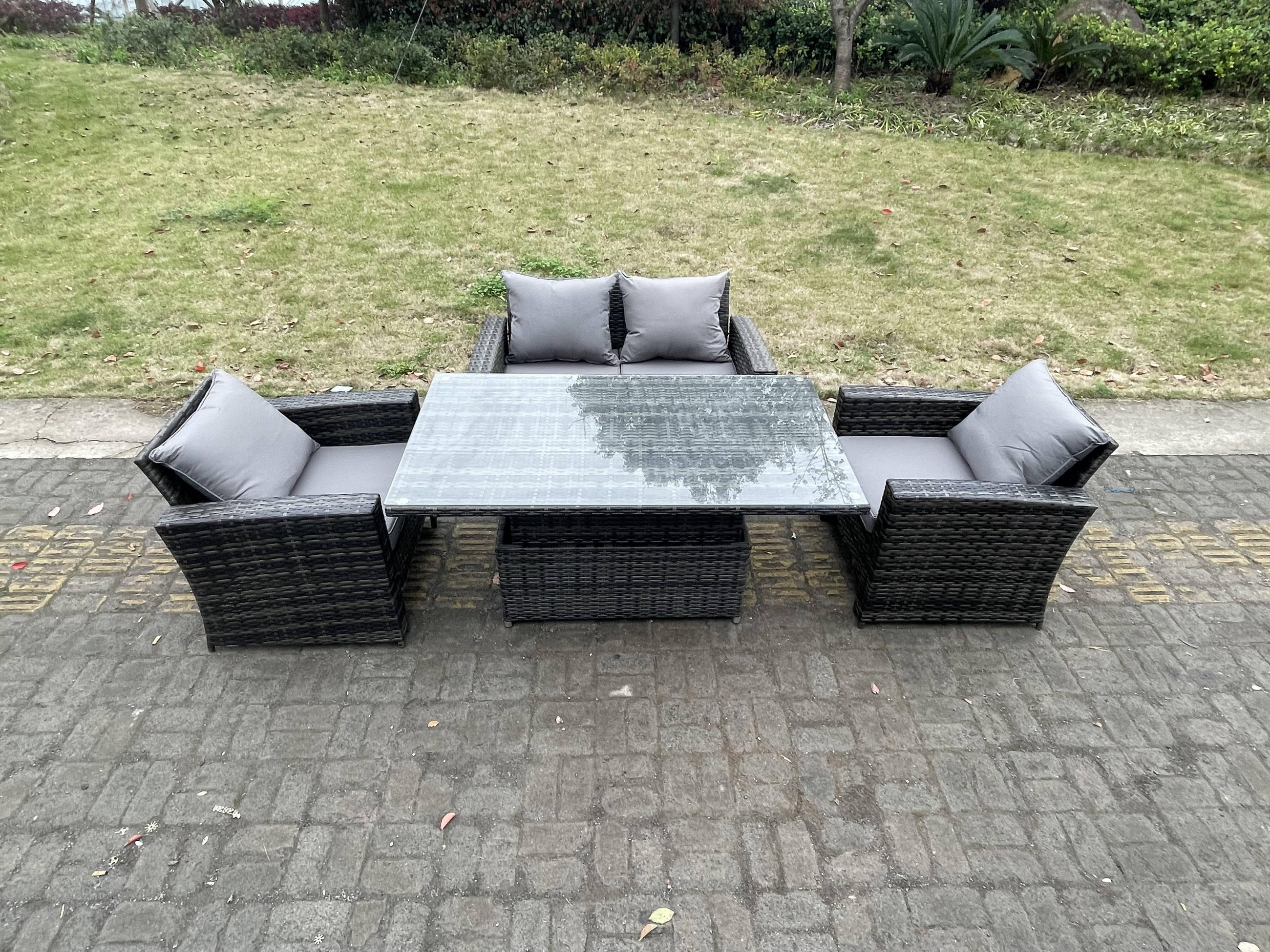 GARTENSOFA Hohe Rückenlehne Polyrattan Dunkelgrau 4-Sitzer - Dunkelgrau, Metall - Fimous