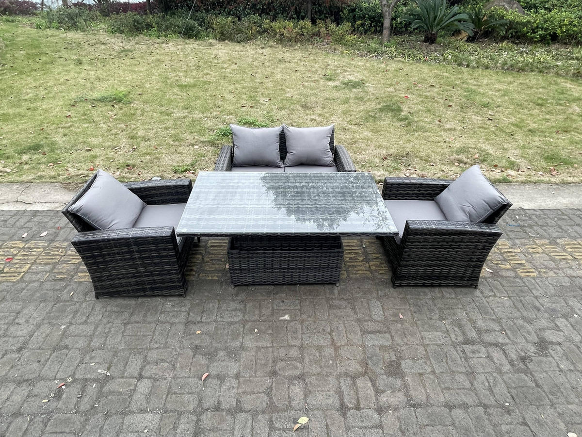 GARTENSOFA Hohe Rückenlehne Polyrattan Dunkelgrau 4-Sitzer - Dunkelgrau, Metall - Fimous