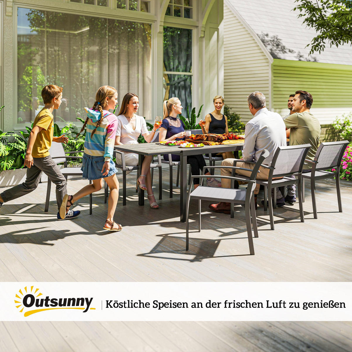 GARTENTISCH DE-07270 für 6-8 Personen mit Holzoptik Grau - Grau, Metall (240/90/74cm) - ComfortXL