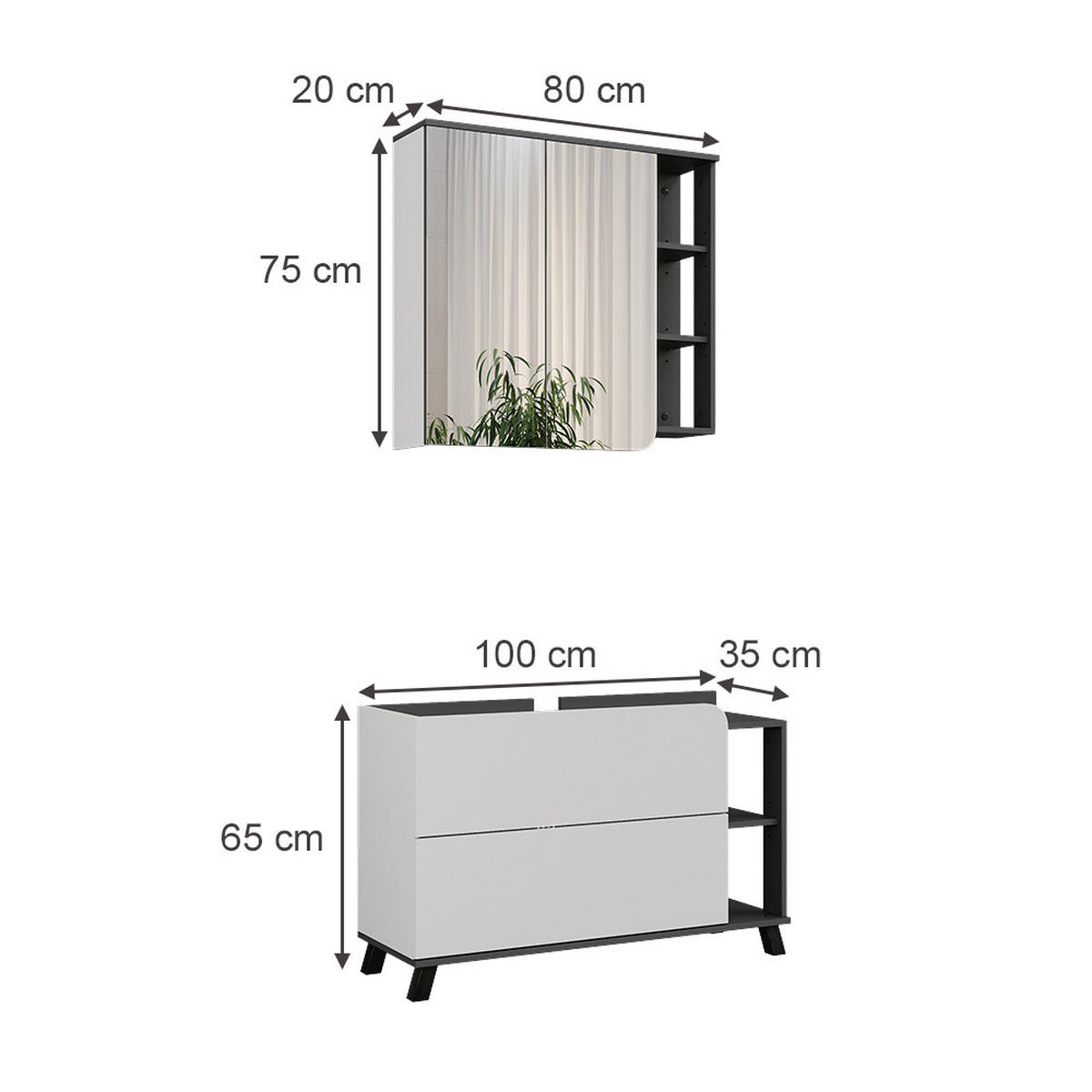 KOUPELNOVÝ NÁBYTEK Karen Antracitová/bílá - bílá/antracitová, kompozitní dřevo (100/65/35cm) - Vicco