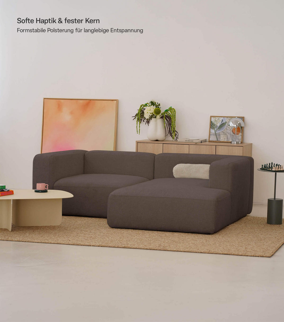 ECKSOFA modular Cubo 3-Sitzer - Braun, Textil (226/179cm) - Mokebo