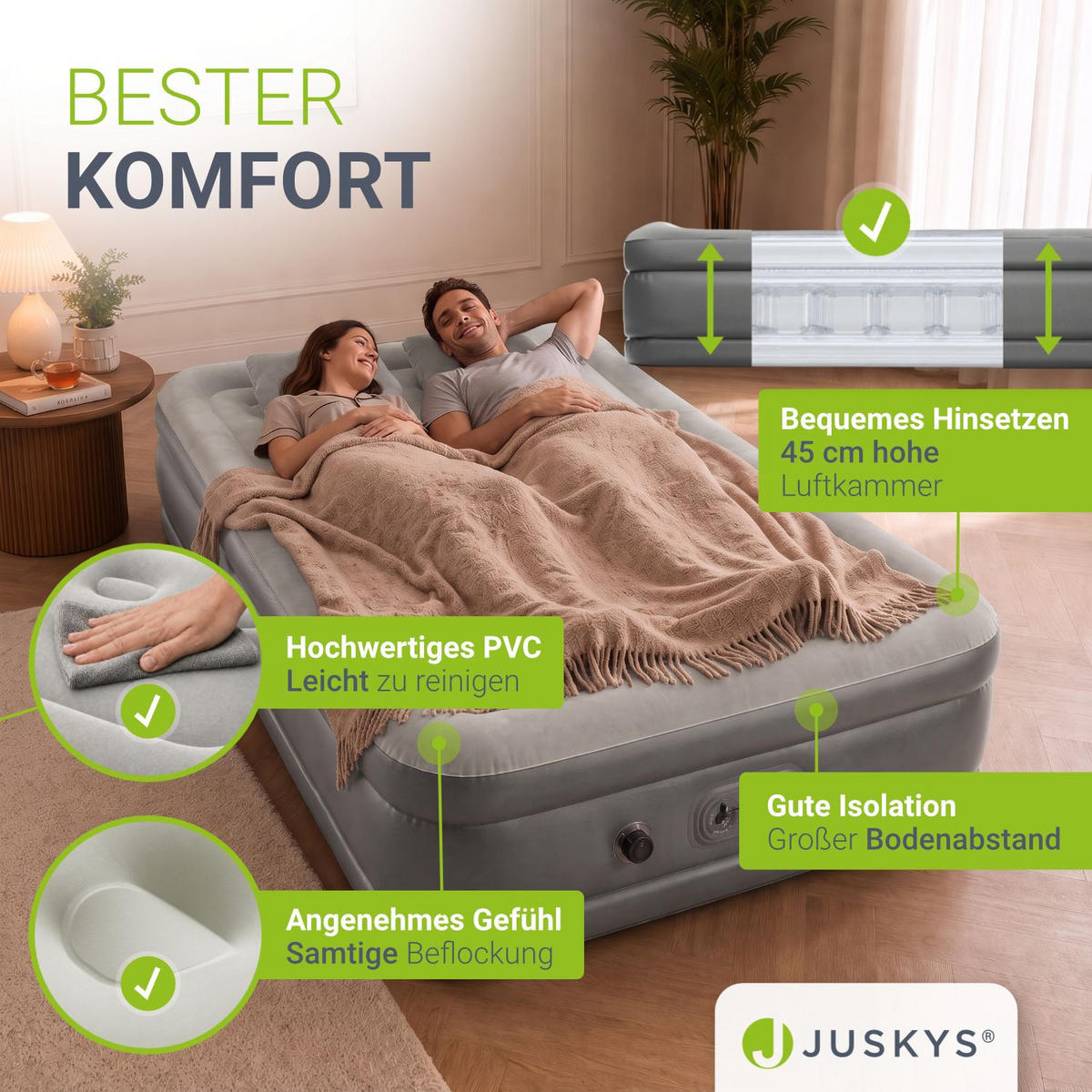 LUFTBETT Sapri L grau / anthrazit inkl. Tragetasche - Grau, Kunststoff (154/197cm) - Juskys