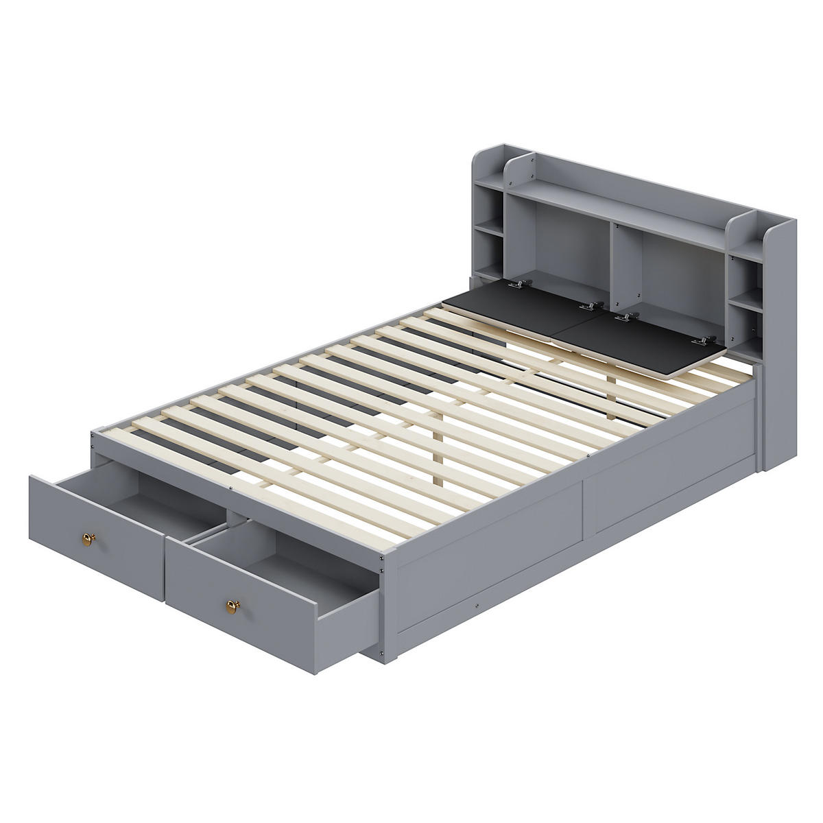 STAURAUMBETT 140/200 cm DE-01246, in Grau, mit Schubladen, Nachttisch und Sofabank - Grau, Holz (140/200cm) - ComfortXL