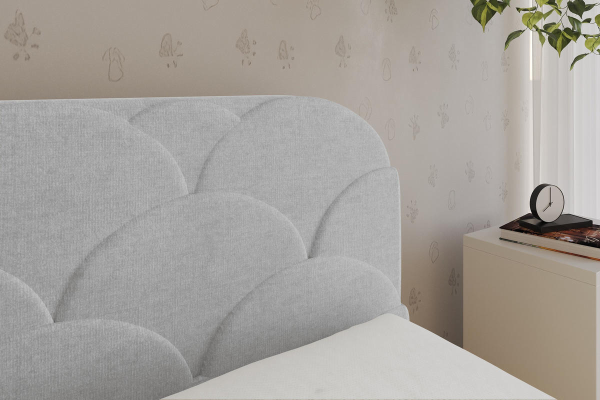 EINZELLBETT Jugendbett mit Bettkasten und Matratze H3/H4, Links - ELRY 90x200 Grau - Hellgrau, Holzwerkstoff/Textil (90/200cm) - ALTDECOR