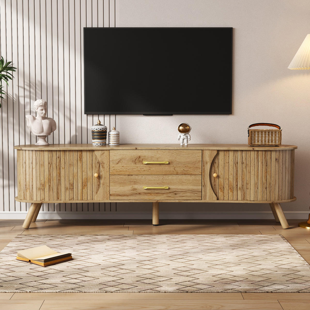 TV-LOWBOARD organisch Rillenoptik 2 Türen 2 Schubladen - Naturfarben, Holz (160/55/36.5cm) - Fortuna Lai