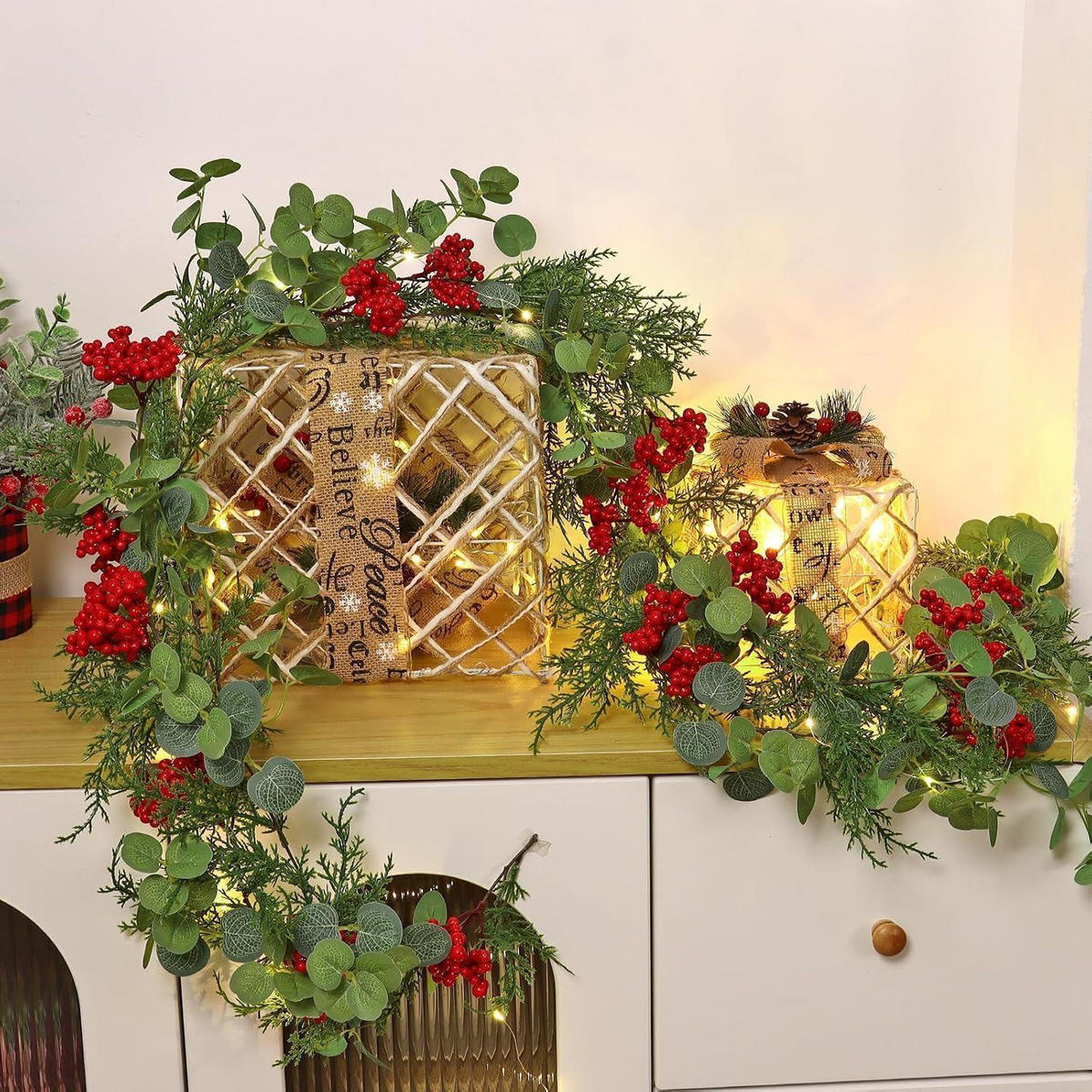 WEIHNACHTSGIRLANDE 2-teiliges Set 190 cm mit roten Beeren - Multicolor, Kunststoff (190cm)