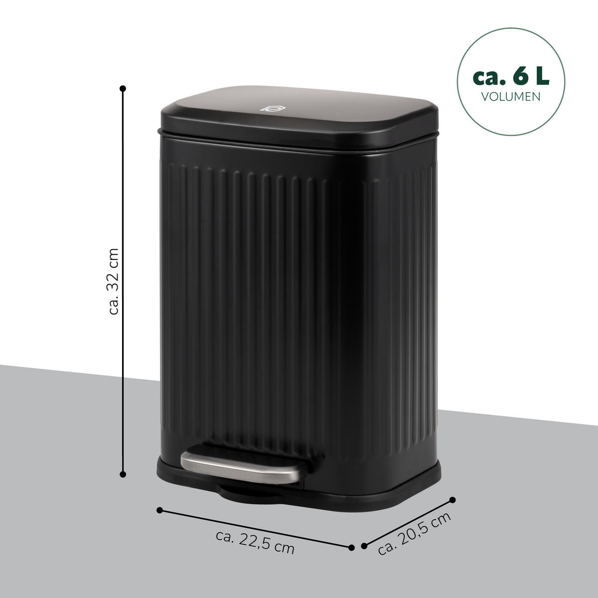 KOSMETIKEIMER 6 Liter, schwarz - Schwarz, Metall (22.5/32/20.5cm) - eluno