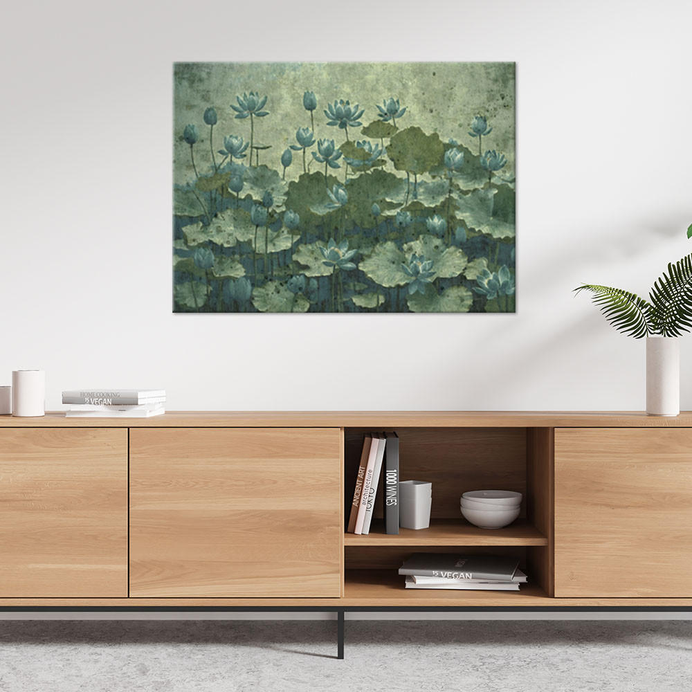 WANDBILD blühende grüne seerosen - Grün, Textil (60/40cm) - Feeby