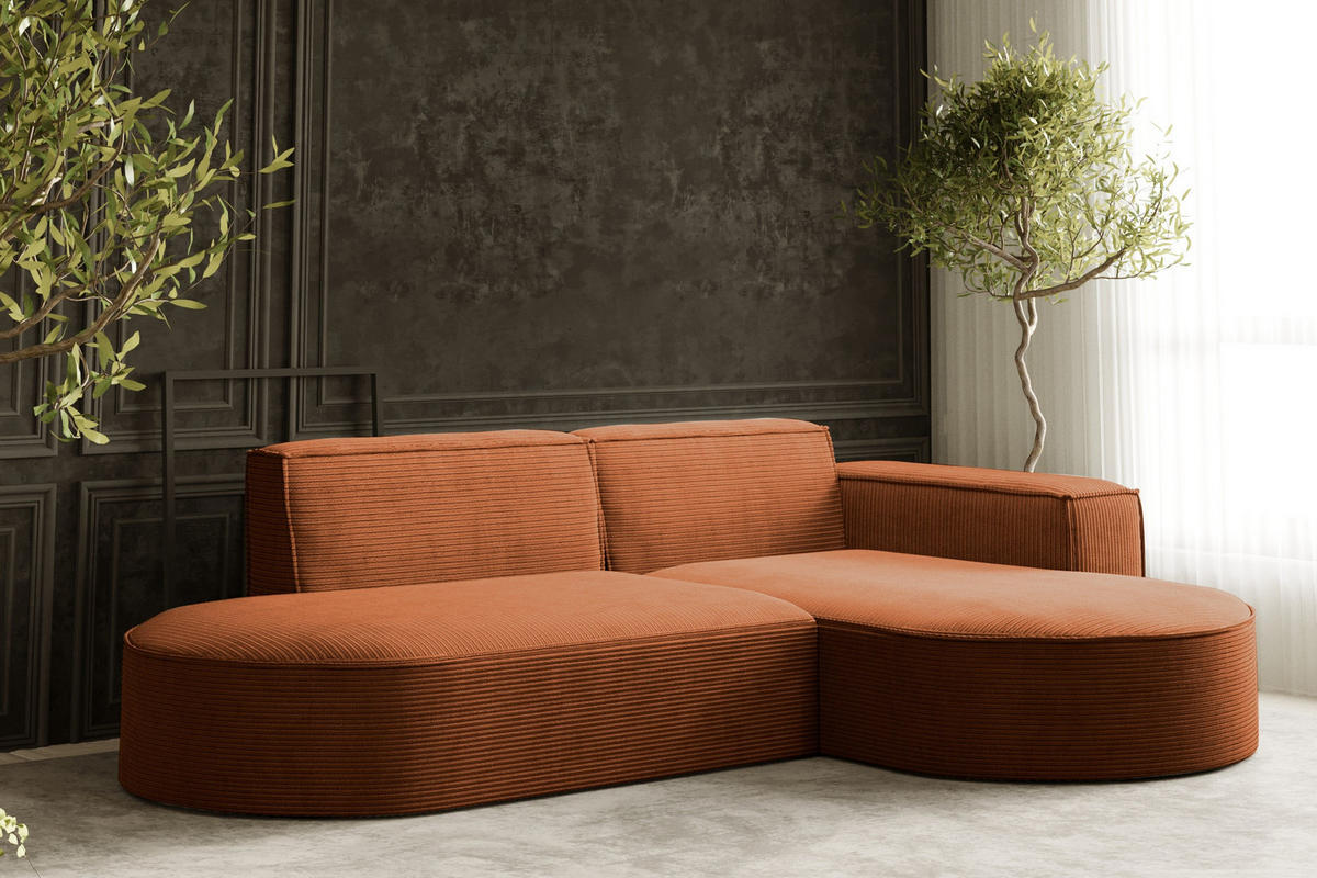 ECKSOFA Modena Studio, Cord Stoff Ziegel Rechts - Orange, Holzwerkstoff/Textil (236/165cm) - Kaiser Möbel