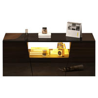 COUCHTISCH 100x50cm Schwarz Hochglanz LED Unregelmäßig 2 Schränke Schublade - Schwarz, Holz (109.22/59.51/12.98cm) - FLIEKS