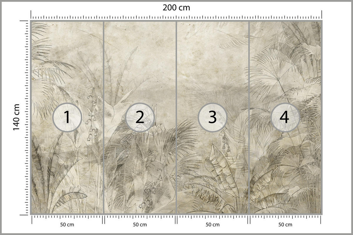 FOTOTAPETE für Schlafzimmer Vintage Botanische Blätter Tropisch 200x140 - Beige/Braun, Papier (200/140cm) - Muralo