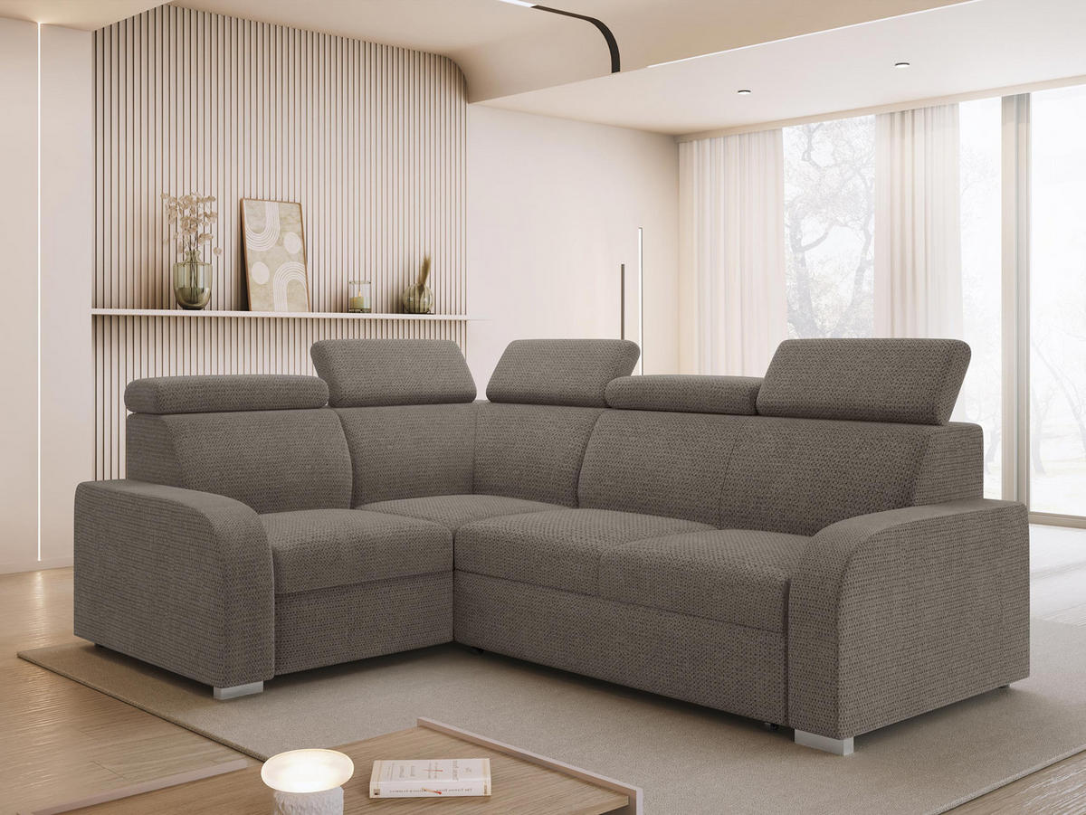 ECKSOFA Oslo 2rR1 80 - Silberfarben/Braun, Holz/Kunststoff (250/200cm) - MIRJAN24