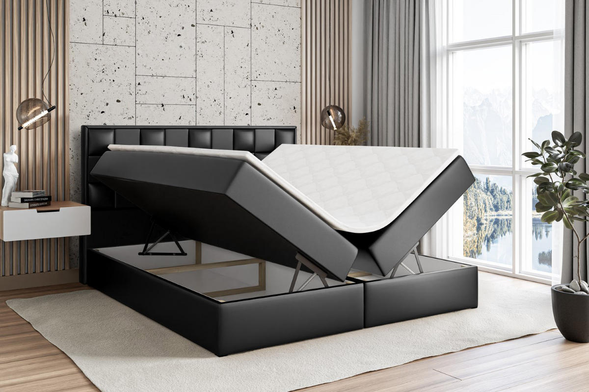 BOXBETT mit H4-Matratze und Lattenrost- ZAFIRA-BZ - 160x200 - Schwarz Kunstleder - Schwarz, Holzwerkstoff (160/200cm) - ALTDECOR