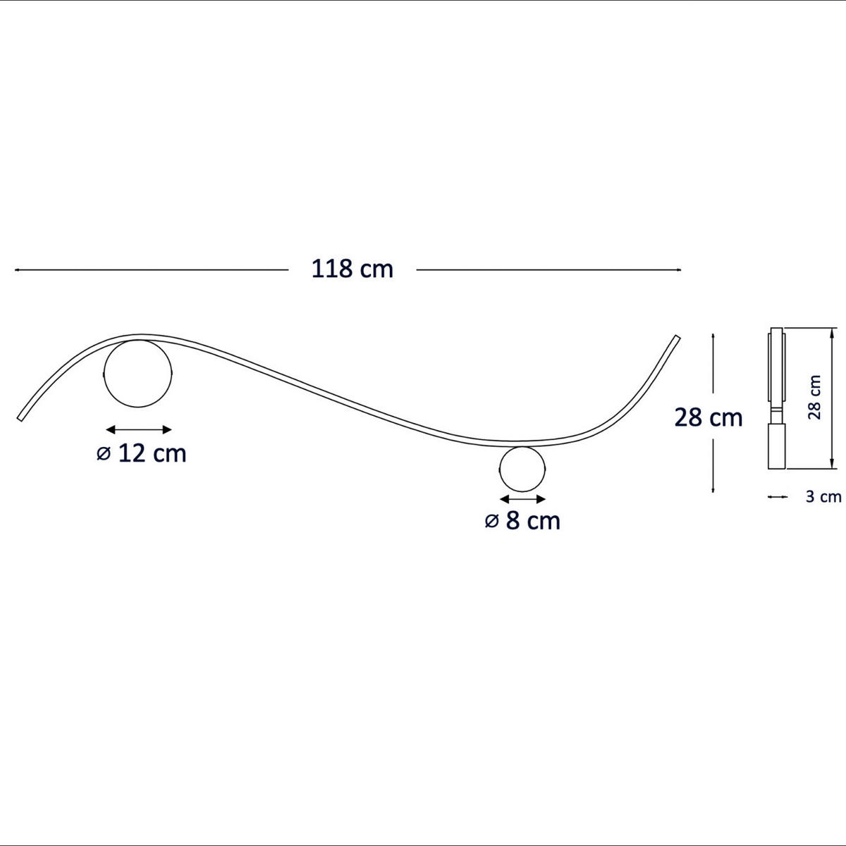 WANDLEUCHTE Curva, Schwarz, 118cm - Schwarz, Metall (28/118/118cm) - KOSILUM