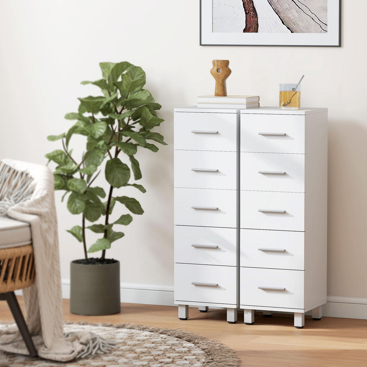 HOCHSCHRANK DE-08523 5 Schubladen, Weiß - Weiß, Holzwerkstoff (30/95/30cm) - ComfortXL